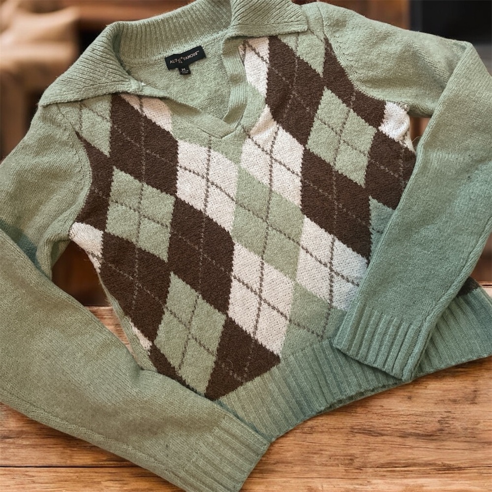 Argyle Knit Sweater in Green and Brown💚🤎